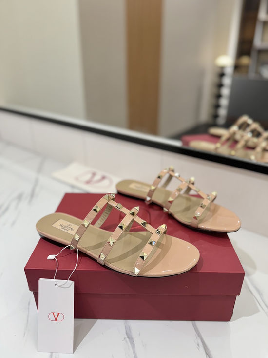 Valentino Premium Patent Leather Flat Slides with Rivet Detail