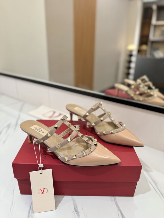 Valentino Rivet Pointed Toe Patent Leather Slide Sandals