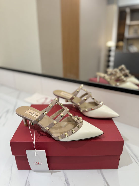 Valentino Rivet Pointed Toe Patent Leather Slide Sandals