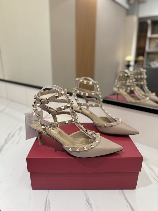 Valentino Studded Ankle Strap Mid Heel Leather Sandals