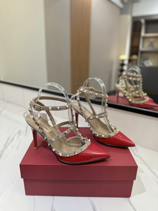 Valentino Patent Leather Ankle Strap Studded Sandals High Heel