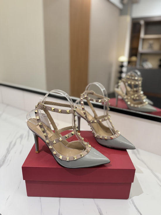 Valentino Patent Leather Ankle Strap Studded Sandals High Heel