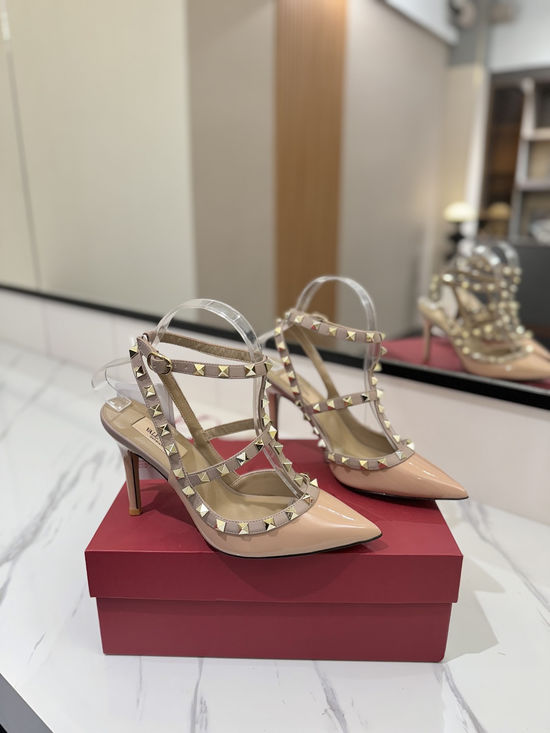 Valentino Patent Leather Ankle Strap Studded Sandals High Heel
