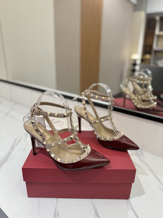 Valentino Patent Leather Ankle Strap Studded Sandals High Heel