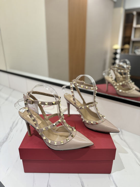 Valentino Patent Leather Ankle Strap Studded Sandals High Heel