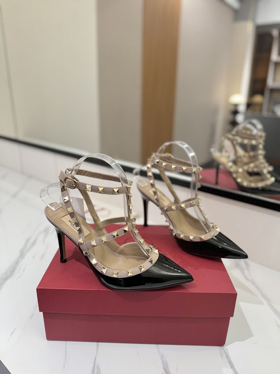 Valentino Patent Leather Ankle Strap Studded Sandals High Heel