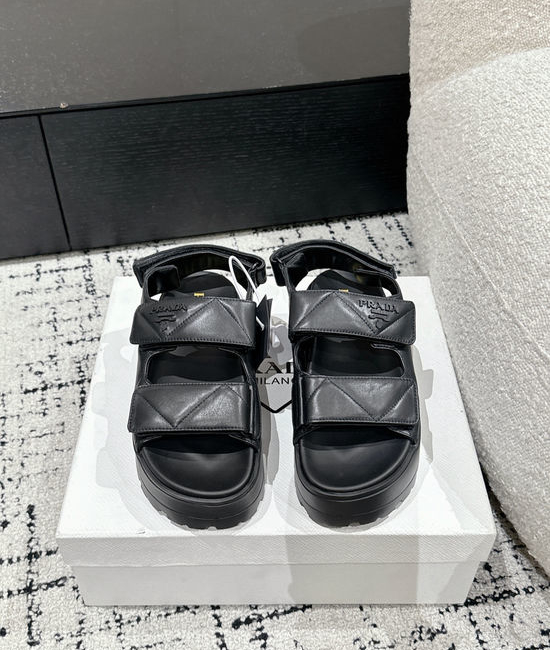 Prada Quilted Leather Platform Sandals Adjustable Straps Lightweight