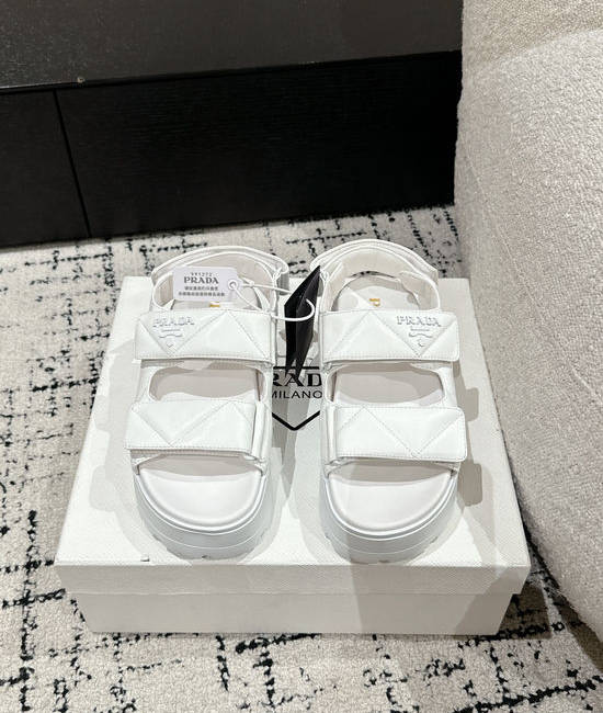 Prada Quilted Leather Platform Sandals Adjustable Straps Lightweight