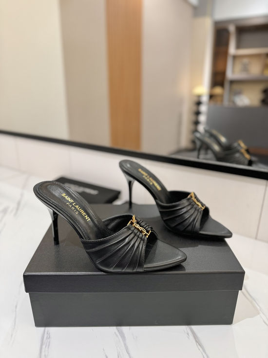 Yves Saint Laurent Embellished Heeled Sandals with Sheepskin Lining