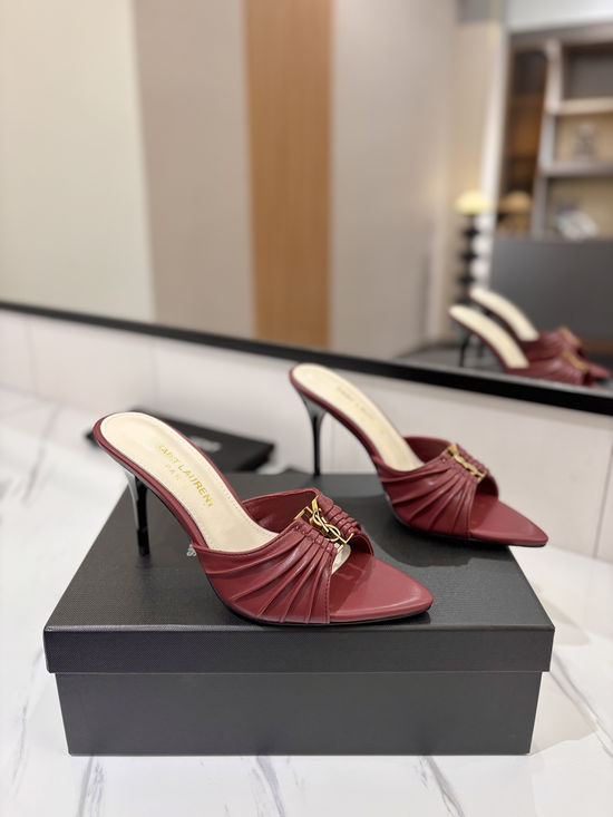Yves Saint Laurent Embellished Heeled Sandals with Sheepskin Lining