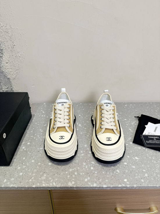 Chanel Classic Canvas Platform Sneakers Retro Style Comfortable Casual Shoes