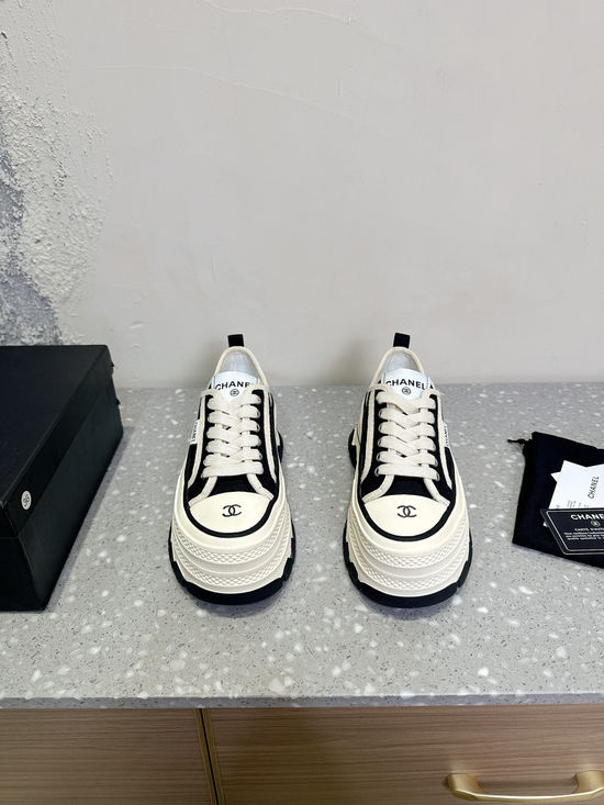 Chanel Classic Canvas Platform Sneakers Retro Style Comfortable Casual Shoes