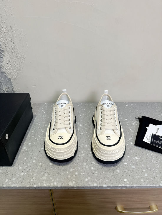 Chanel Classic Canvas Platform Sneakers Retro Style Comfortable Casual Shoes