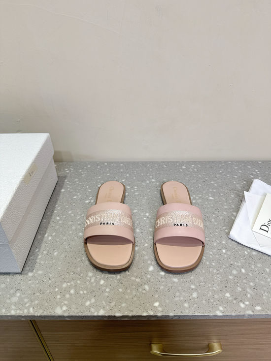Christian Dior Genuine Leather Open Toe Flat Sandals Adjustable Strap