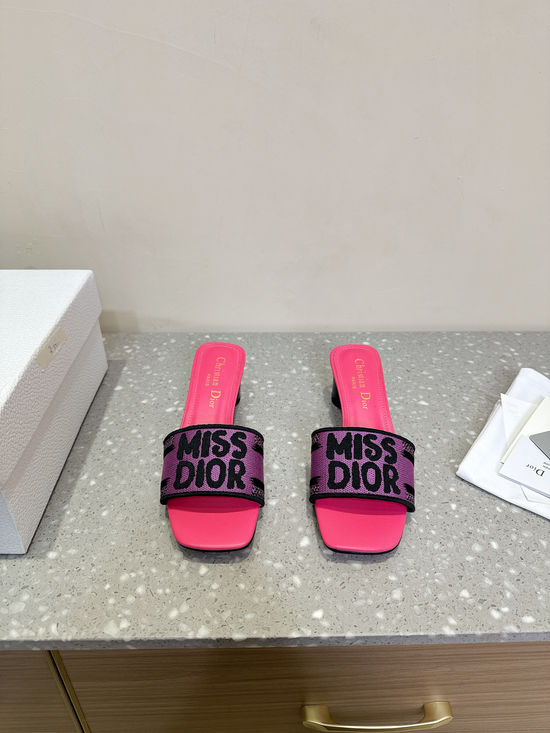 Christian Dior Embroidered Chunky Heel Slides Comfortable Sole
