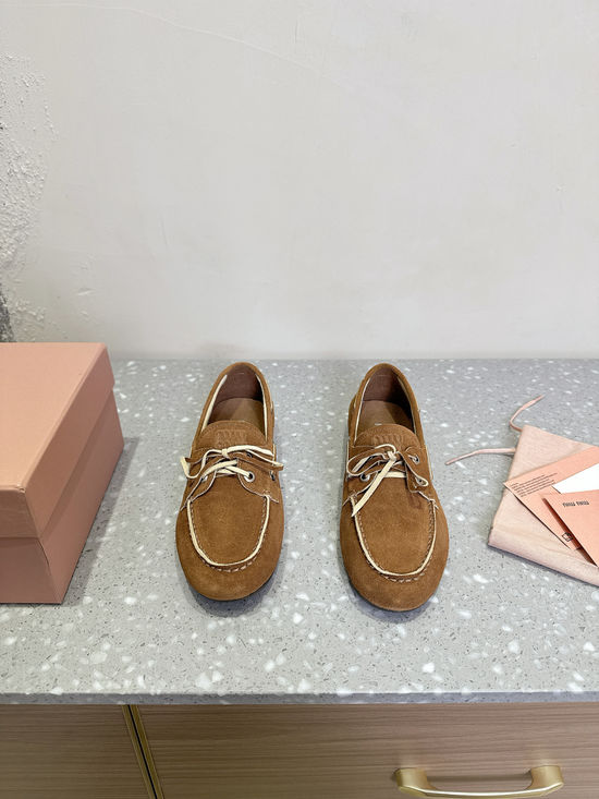 Miu Miu Vintage Leather Loafers With Bow Accent Non-slip Sole