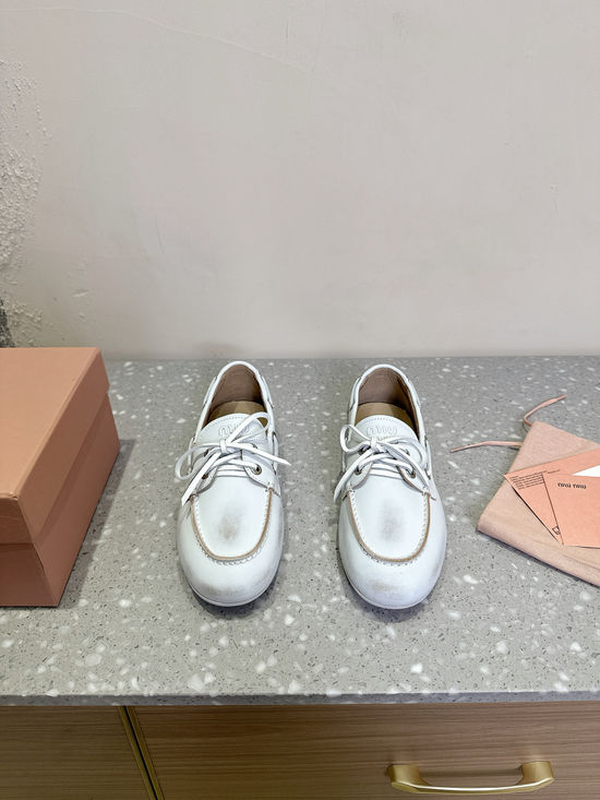 Miu Miu Vintage Leather Loafers With Bow Accent Non-slip Sole