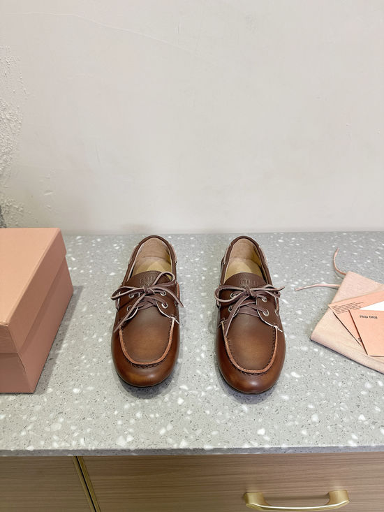 Miu Miu Vintage Leather Loafers With Bow Accent Non-slip Sole