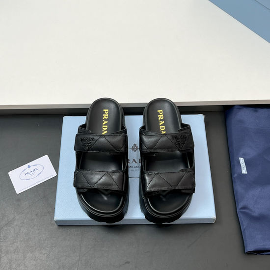 Prada Quilted Leather Platform Hook Loop Sandals