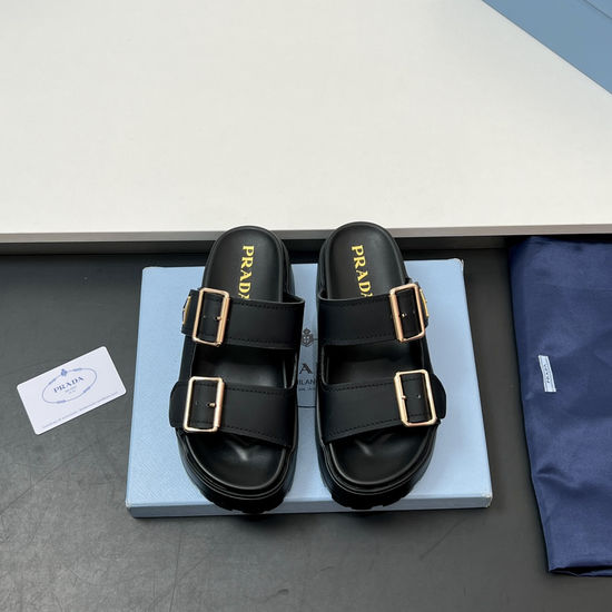 Prada Quilted Leather Platform Hook Loop Sandals