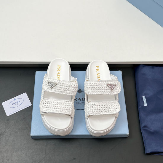 Prada Handcrafted Woven Platform Slide Sandals