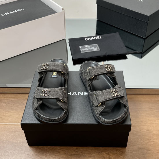 Chanel Comfortable Hook-and-loop Beach Sandals With Soft Leather Lining