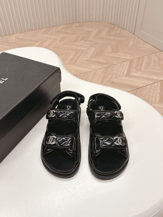 Chanel Quilted Platform Casual Sandals and Slides Upper Leather