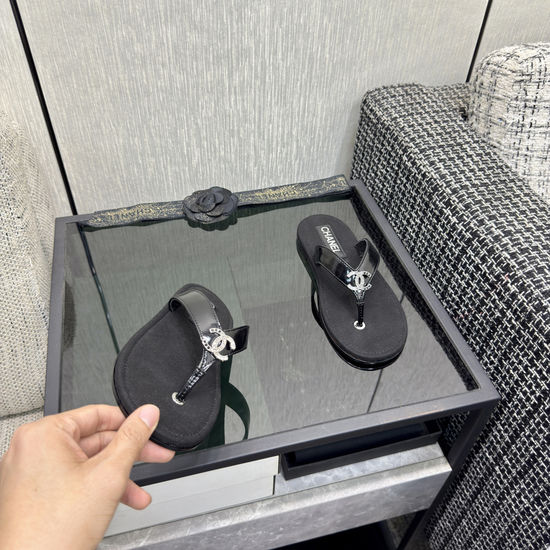 Chanel Premium Waxed Leather Flip Flops with Leather Sole
