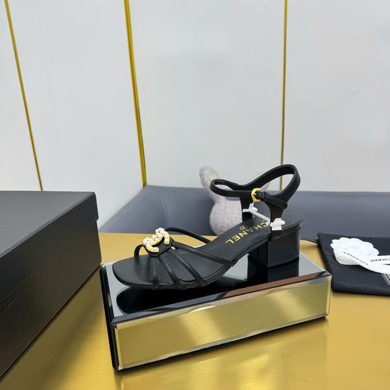 Chanel Classic Two-Tone Block Heel Strap Sandals
