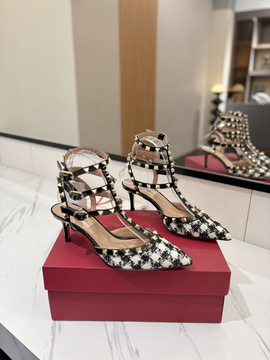 Valentino Studded Pointed Toe Mid Heel Sandals