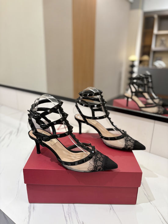 Valentino Studded Pointed Toe Mid Heel Sandals