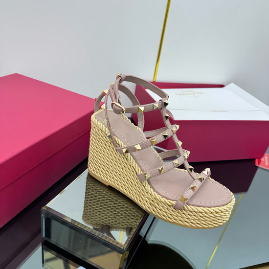 Valentino Elevated Wedge Sandals with Rivet Embellishments
