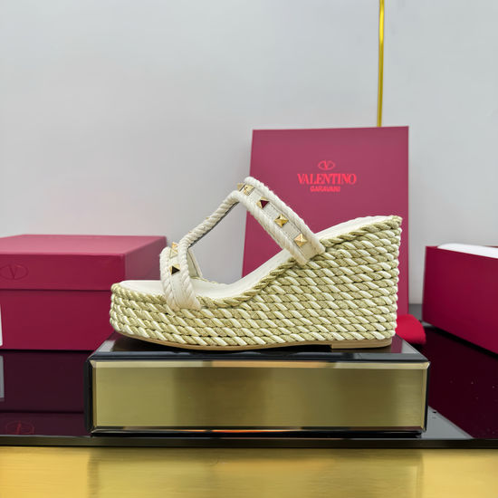 Valentino Elevated Wedge Sandals with Rivet Embellishments