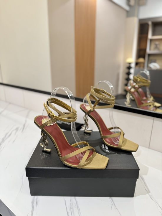 Yves Saint Laurent Elegant Silk High Heel Sandals With Premium Leather Sole