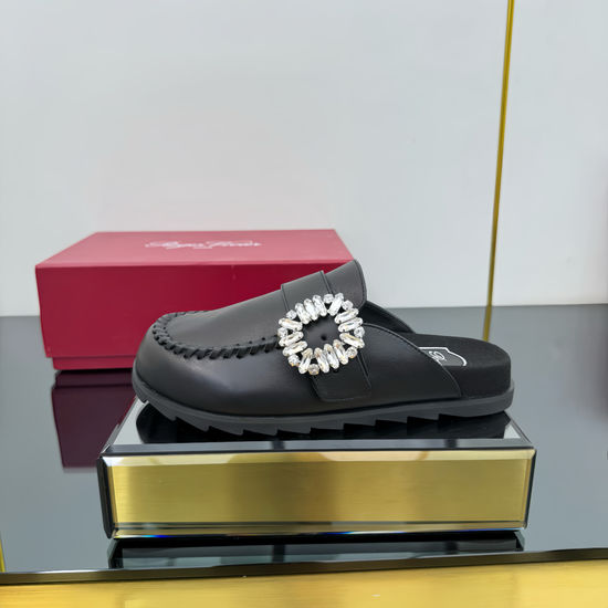 Roger Viver Casual Closed Toe Mules With Adjustable Strap And Shiny Buckle