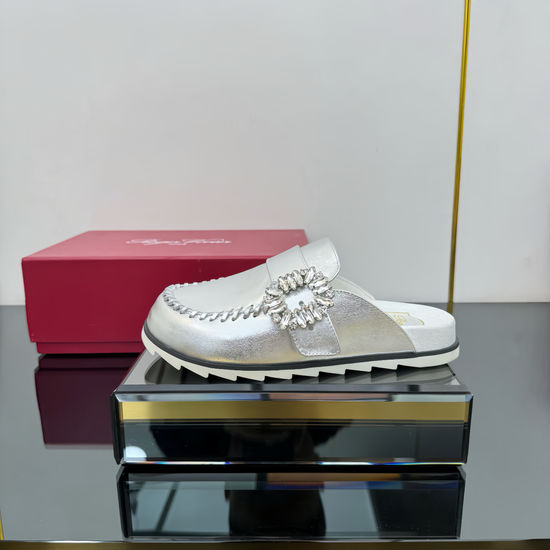 Roger Viver Casual Closed Toe Mules With Adjustable Strap And Shiny Buckle