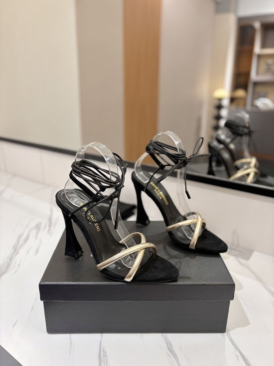 Yves Saint Laurent Buckle Strap High Heel Sandals Premium Leather Sole