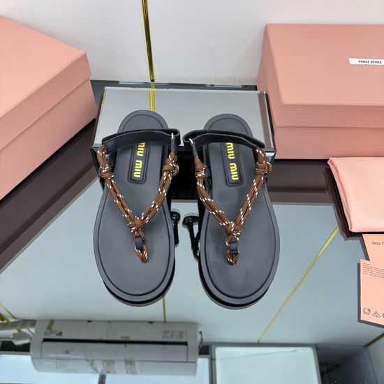 Miu Miu Cowhide Upper Sandals With Sheepskin Lining