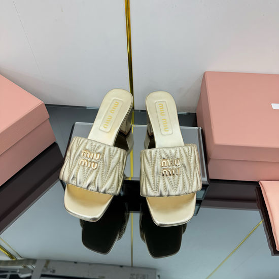Miu Miu Premium Quilted Sheepskin Casual Heeled Sandals