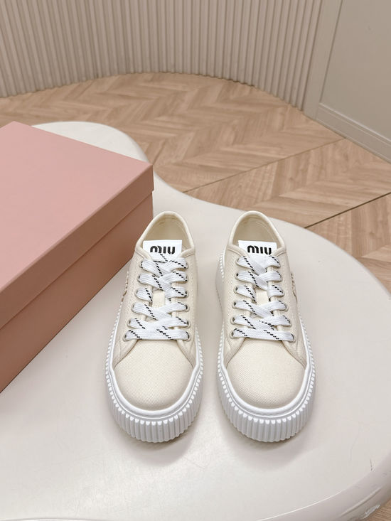 Miu Miu Thick Sole Casual Canvas Shoes with Comfortable Lining
