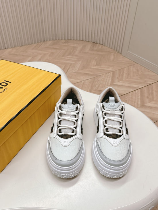 Fendi Premium Leather Low-top Sneakers with Classic Emblem Design