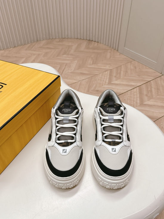 Fendi Premium Leather Low-top Sneakers with Classic Emblem Design