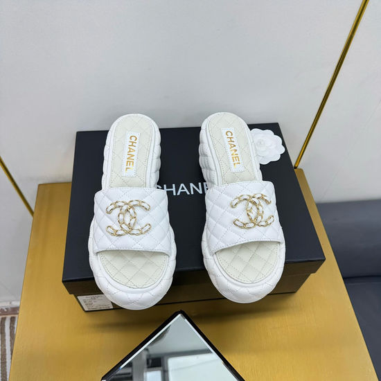 Chanel Woven Flat Slide Sandals with Logo Emblem Classic Style