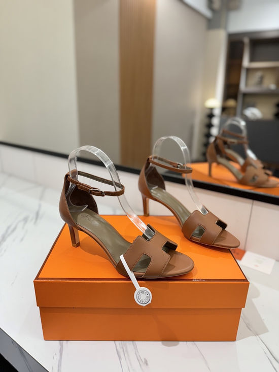 Hermes Premium Smooth Leather Mid Heel Comfort Shoes
