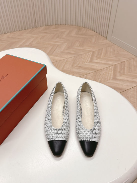 Loro Piana Knit Pointed Toe Loafers Minimalist Style Comfortable All-match Leather Shoes