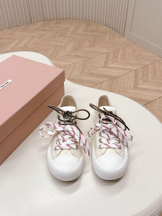 Miu Miu Vintage Canvas Double-Lace Low-Top Casual Sneakers