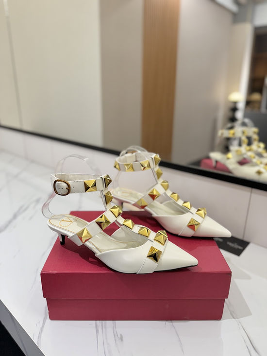 Valentino Premium Leather Low Heel Slide Sandals with Hardware Detail