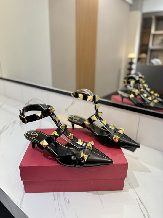 Valentino Premium Leather Low Heel Slide Sandals with Hardware Detail