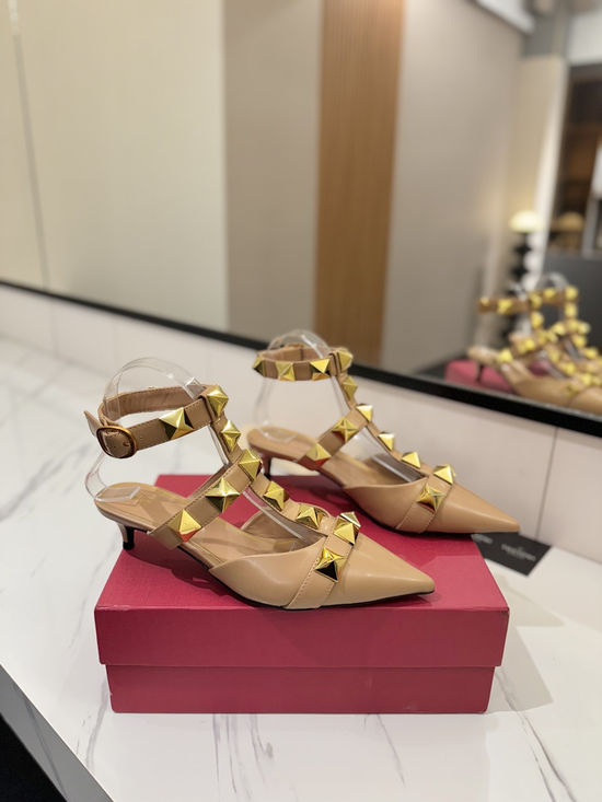 Valentino Premium Leather Low Heel Slide Sandals with Hardware Detail