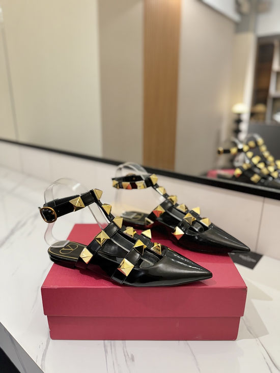 Valentino Premium Leather Flat Slide Sandals with Classic Hardware Detail